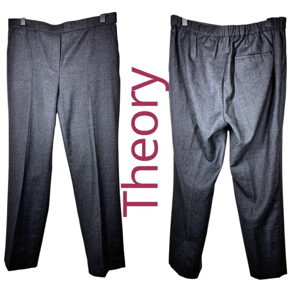 THEORY Treeca Virgin Wool Flannel Gray Double Breasted Blazer Pants Suit Set , 6 - Picture 6 of 16